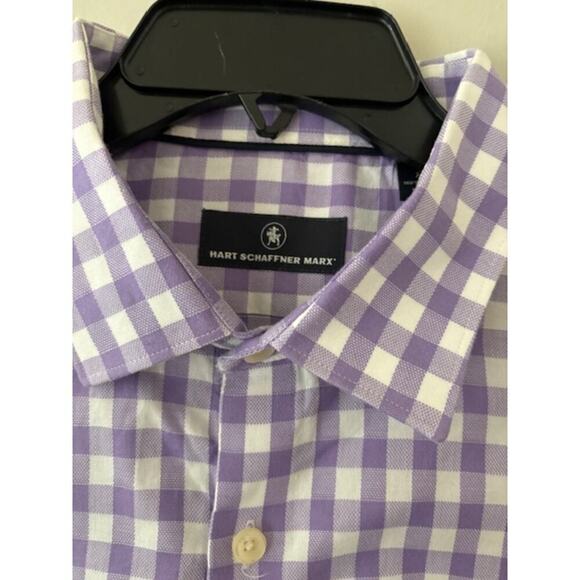 Hart Schaffner Marx Shirt Mens XL Short Sleeve Button Up Purple White Gingham - Picture 3 of 5